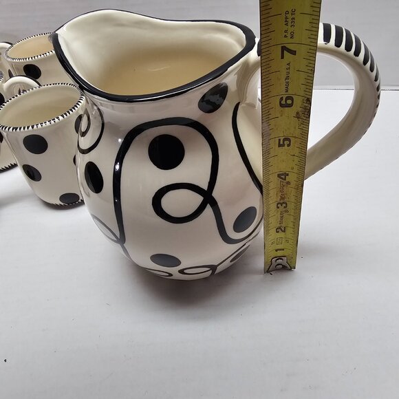4 Ceramic M Bagwell Mix & Match Polka Dot Black White Striped Pitcher - Picture 3 of 6